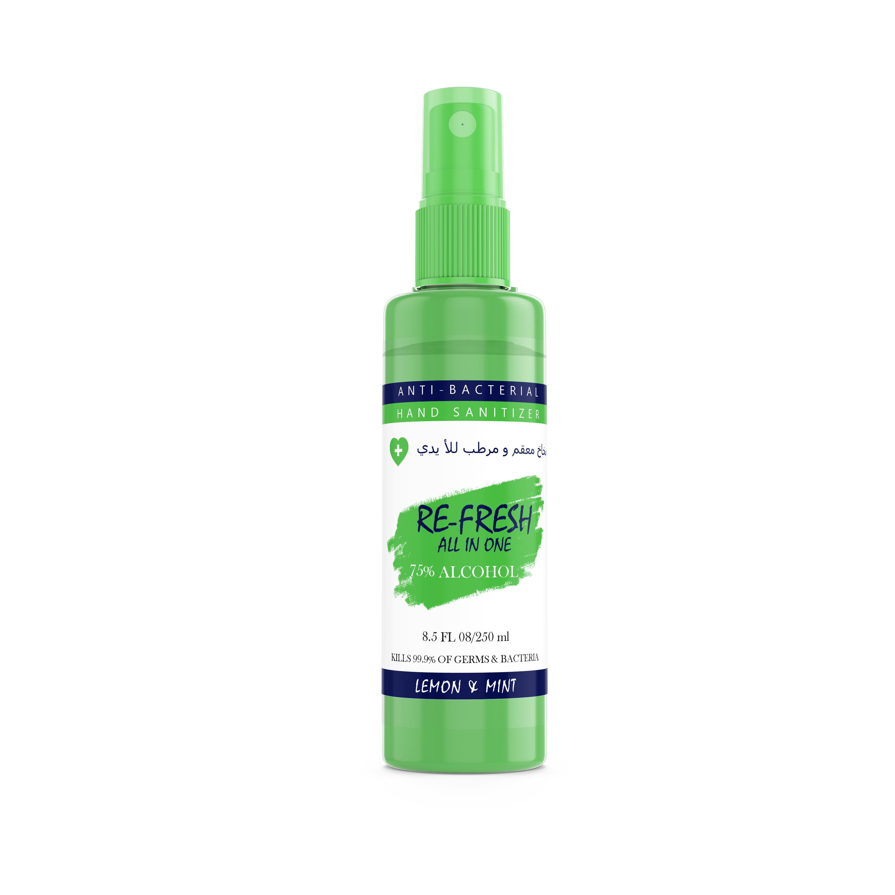 Hand Sanitizer Re-Fresh All in one Spray Lemon & Mint Green 250 ml