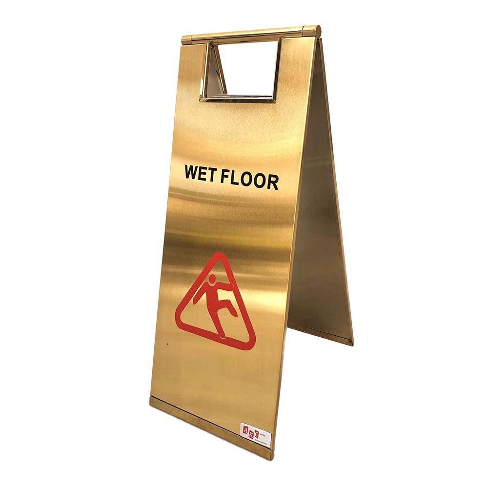 Wet Floor Steel Caution Sign in Golden Color