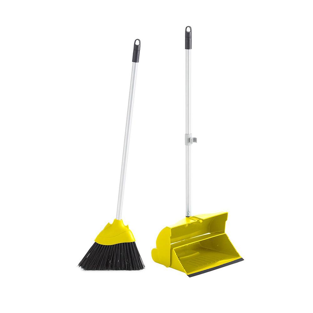 Set Foldable Long Handle Dustpan + Broom With Handle Yellow Color