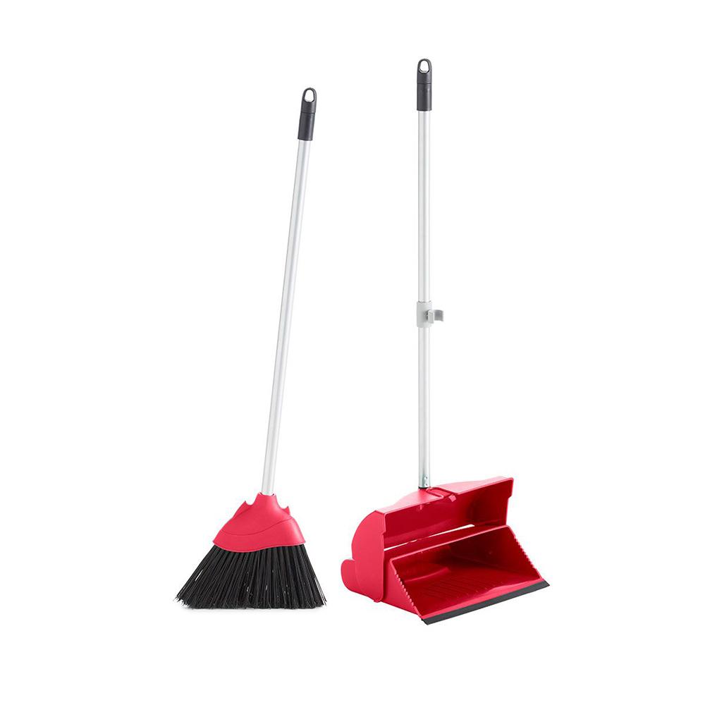 Set Foldable Long Handle Dustpan + Broom With Handle Red Color