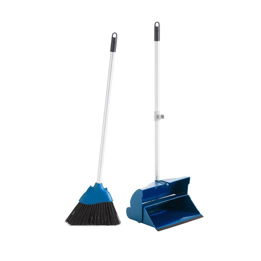 Set Foldable Long Handle Dustpan + Broom With Handle Blue Color
