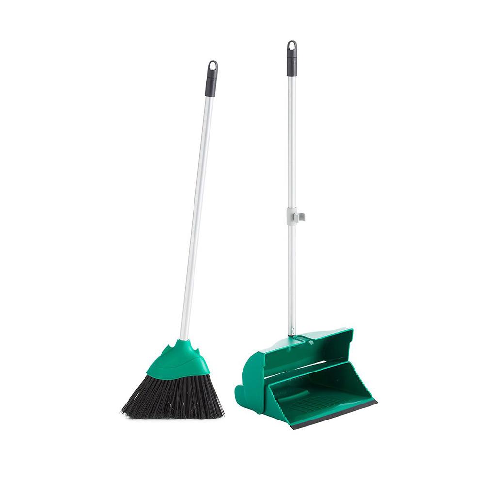 Set Foldable Long Handle Dustpan + Broom With Handle Green Color