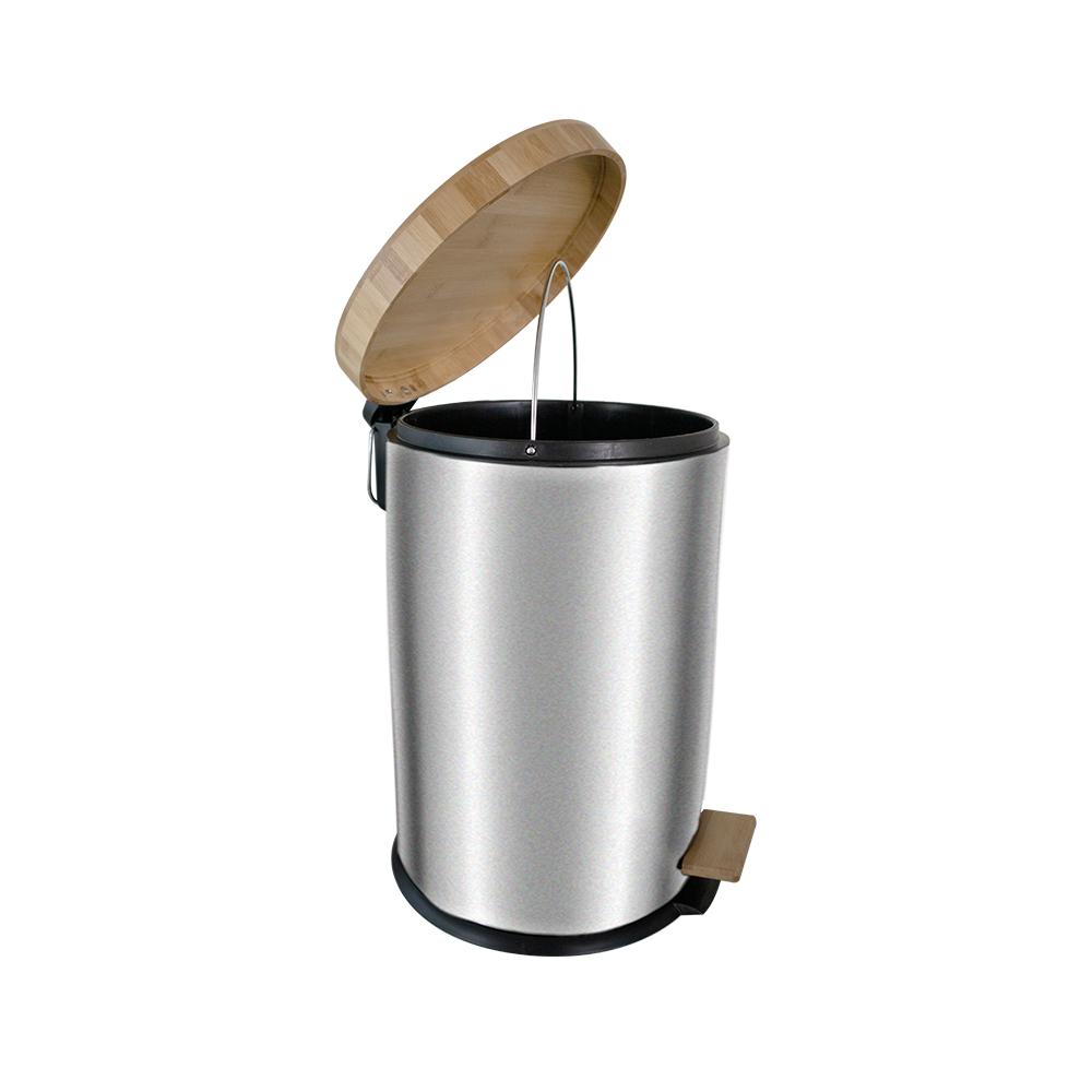 Pedal Bin with Bamboo Lid Soft Close 20 L Silver