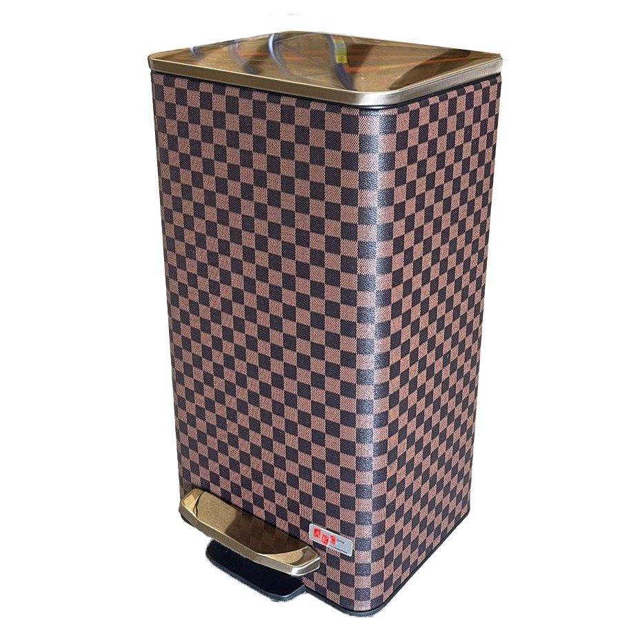 Leather coated steel bin with plastic liner and slow motion closing Gold 21 Liters
