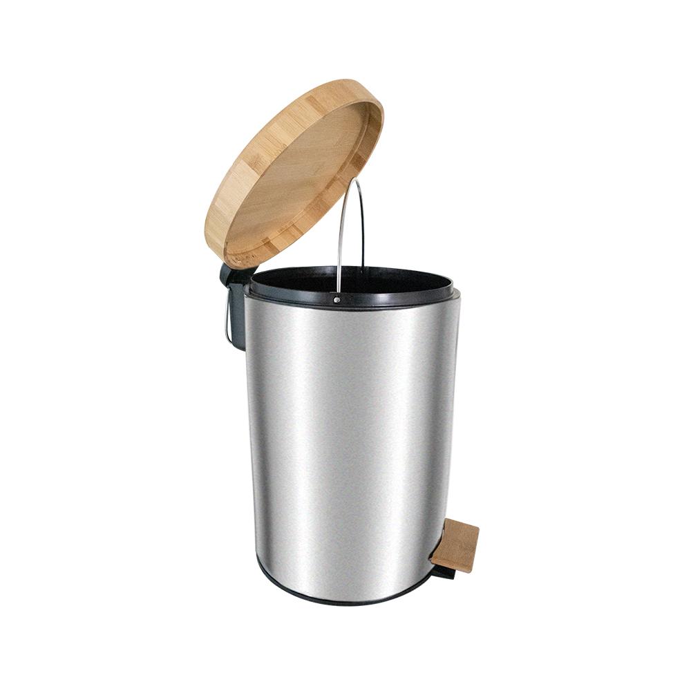 Pedal Bin with Bamboo Lid Soft Close 12 L Silver