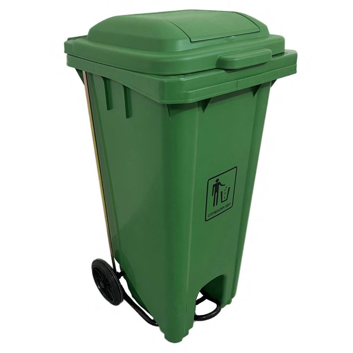 Front Pedal Operated Plastic Garbage Bin 120L Green