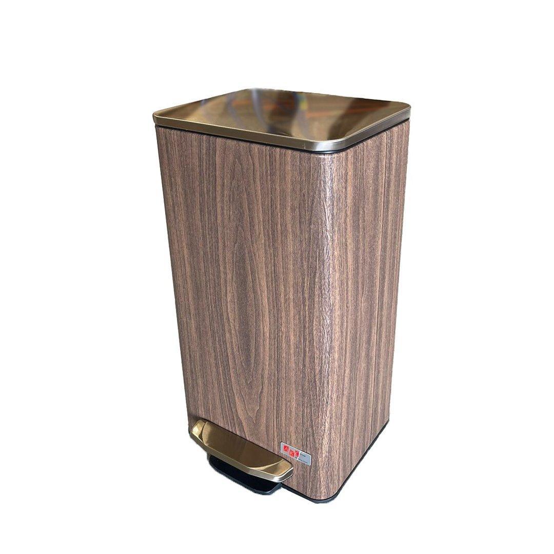 Leather coated steel bin with plastic liner and slow motion closing Brown 12 Liters
