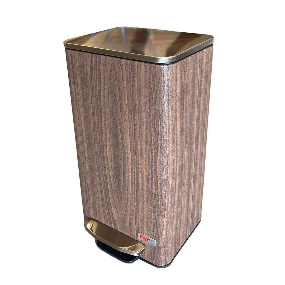 Leather coated steel bin with plastic liner and slow motion closing Brown 21 Liters