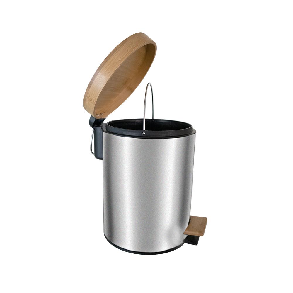 Pedal Bin with Bamboo Lid 5 L Silver